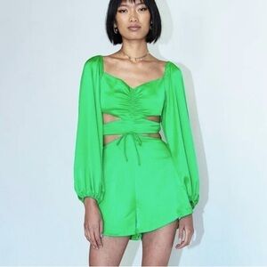Princess Polly Bright Green Long Sleeve Romper with Cut Outs Nwt Size 2